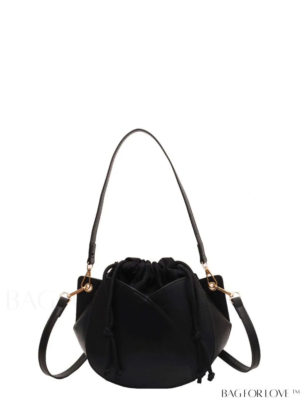 BagForLove - Chic Black Pu Drawstring Bucket Bag with Minimalist Design