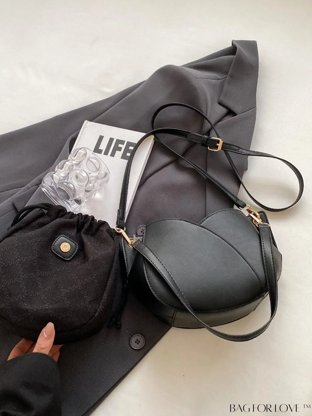 BagForLove - Chic Black Pu Drawstring Bucket Bag with Minimalist Design