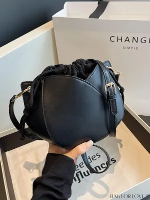 BagForLove - Chic Black Pu Drawstring Bucket Bag with Minimalist Design