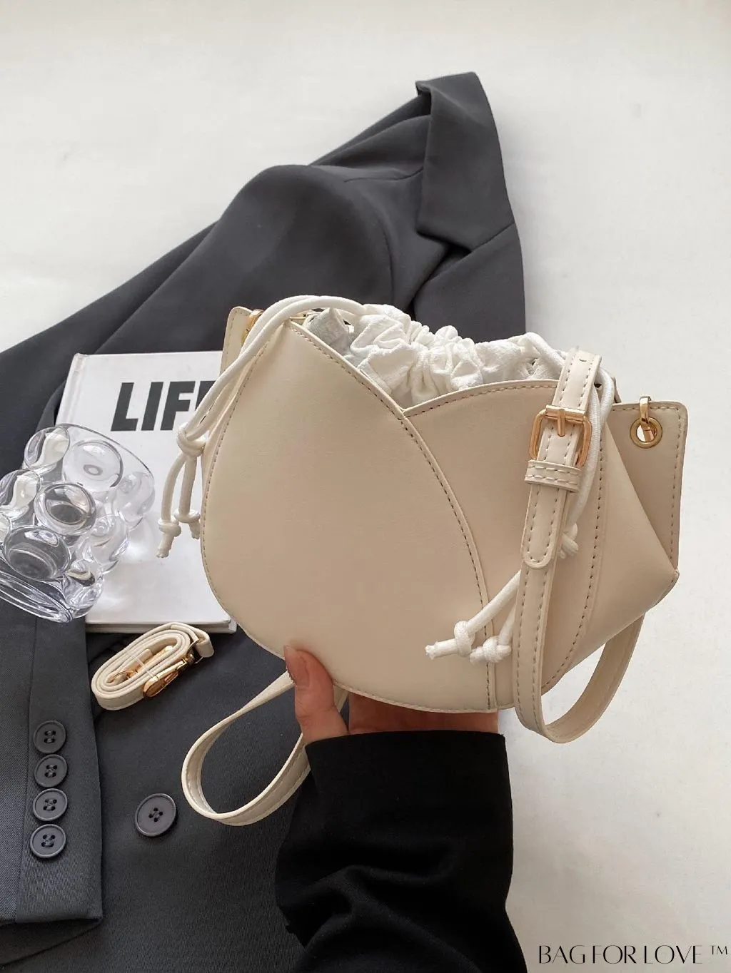 BagForLove - Chic Black Pu Drawstring Bucket Bag with Minimalist Design