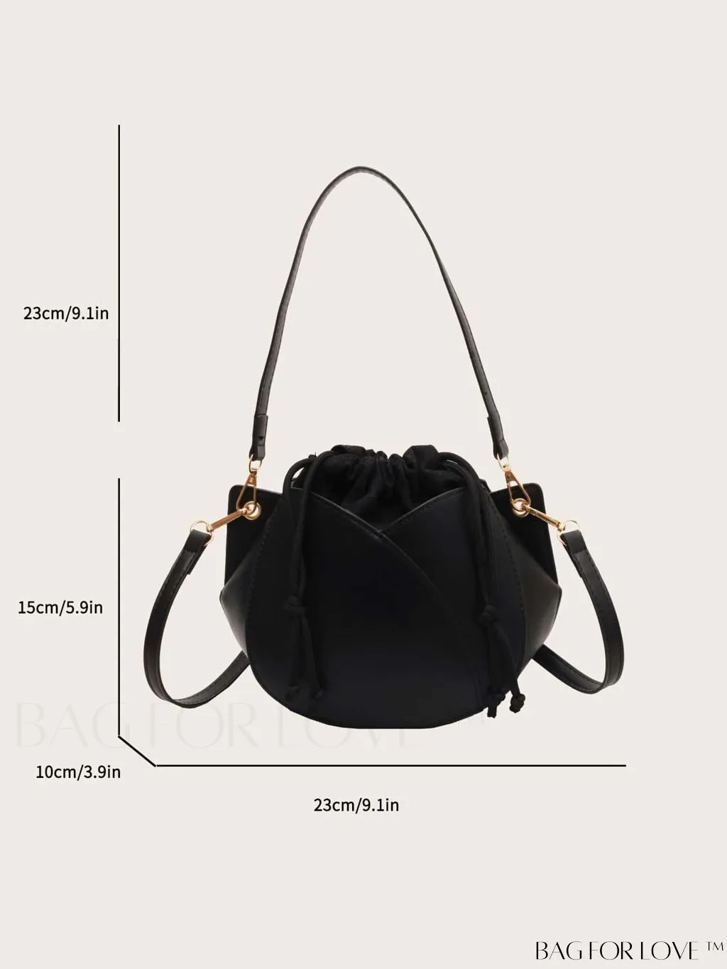 BagForLove - Chic Black Pu Drawstring Bucket Bag with Minimalist Design
