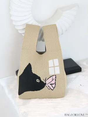BagForLove - Chic Crochet Tote Bag with Cat & Butterfly Pattern - Perfect for Vacation