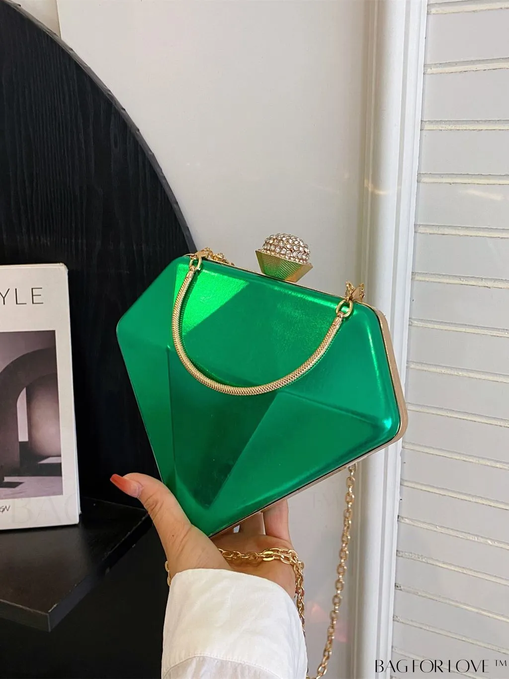 BagForLove - Chic Diamond-Shaped Patent Leather Handbag - Versatile and Stylish