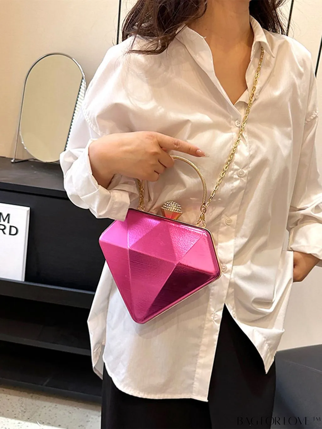 BagForLove - Chic Diamond-Shaped Patent Leather Tote Bag - Perfect for Every Occasion