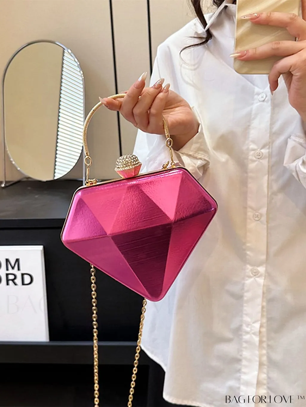 BagForLove - Chic Diamond-Shaped Patent Leather Tote Bag - Perfect for Every Occasion
