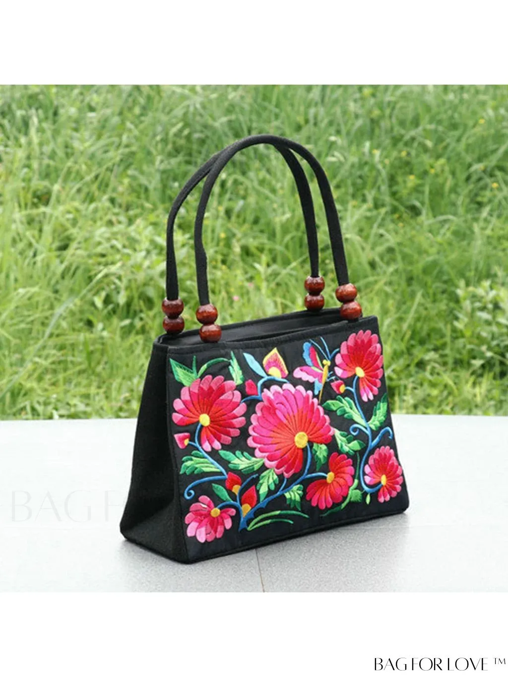 BagForLove - Chic Embroidered Floral Handbag: Canvas Zipper Bag for Womens Fashion Purse