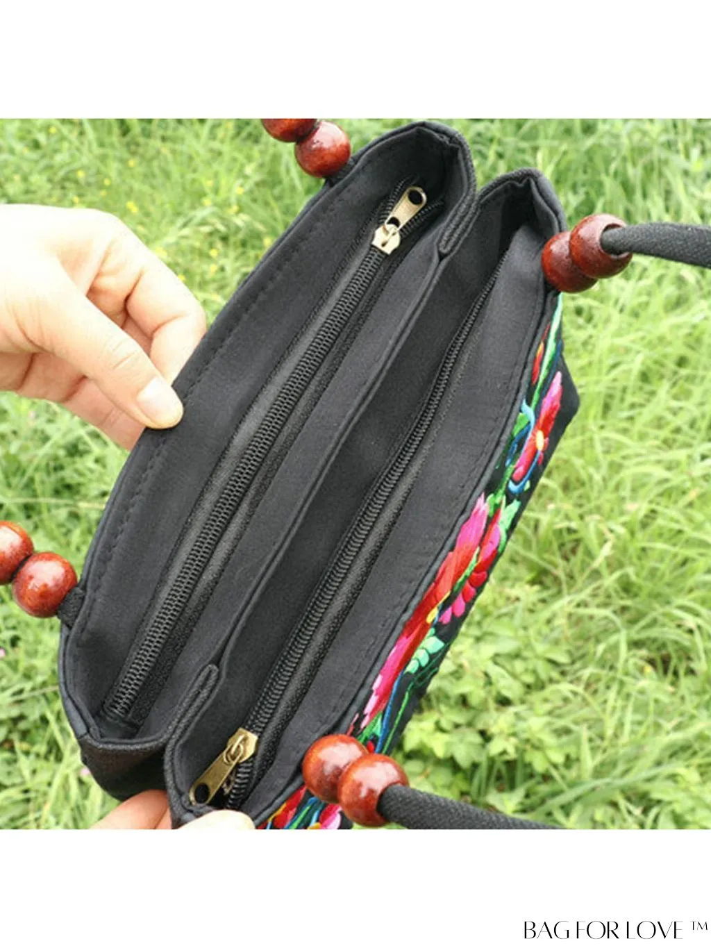 BagForLove - Chic Embroidered Floral Handbag: Canvas Zipper Bag for Womens Fashion Purse
