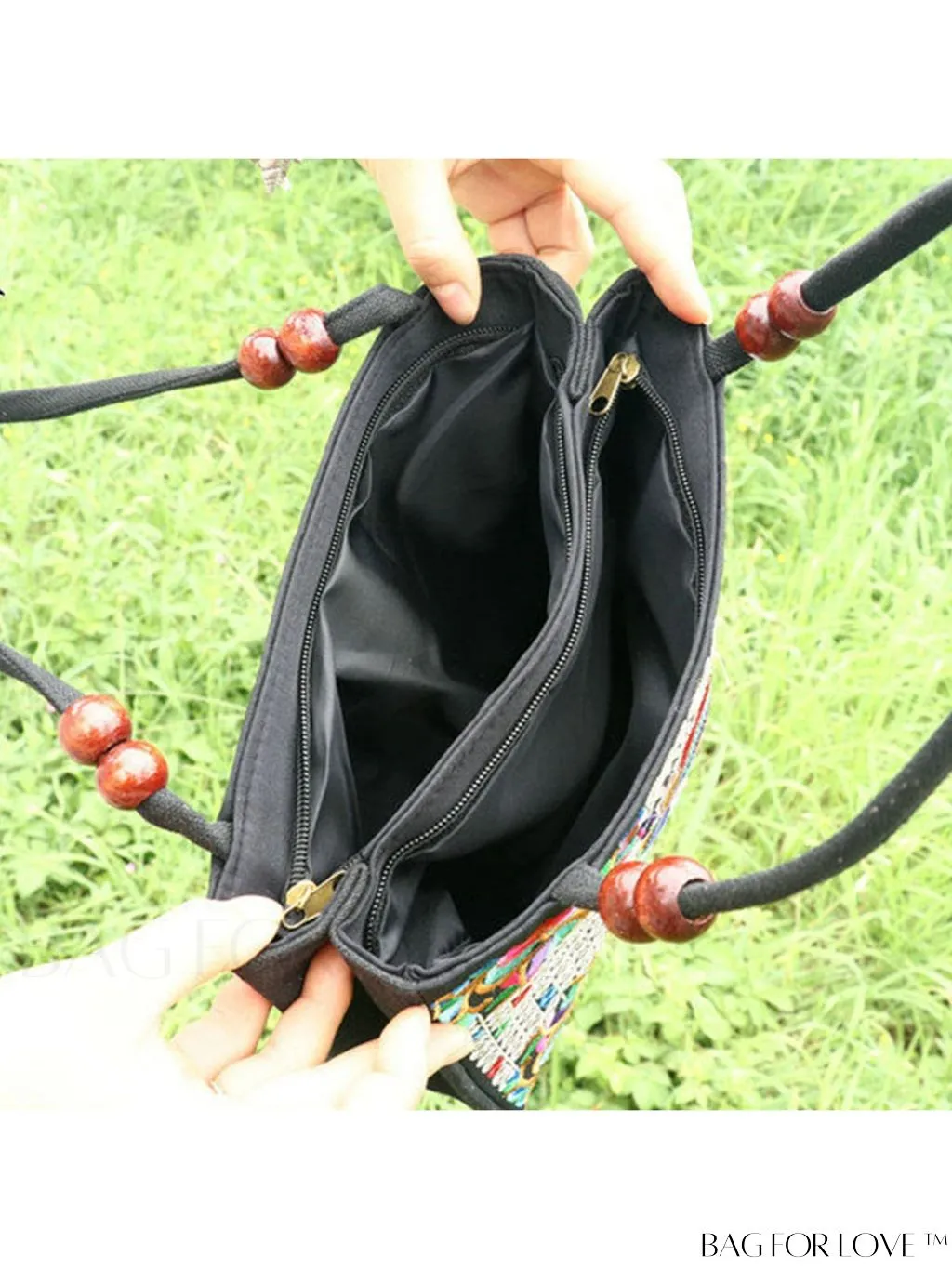 BagForLove - Chic Embroidered Floral Handbag: Canvas Zipper Bag for Womens Fashion Purse