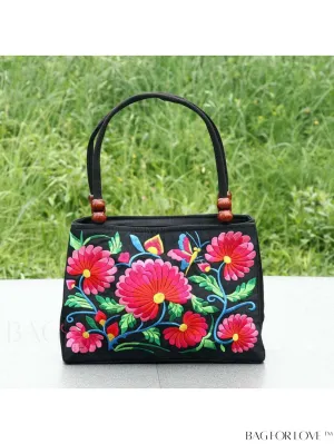 BagForLove - Chic Embroidered Floral Handbag: Canvas Zipper Bag for Womens Fashion Purse