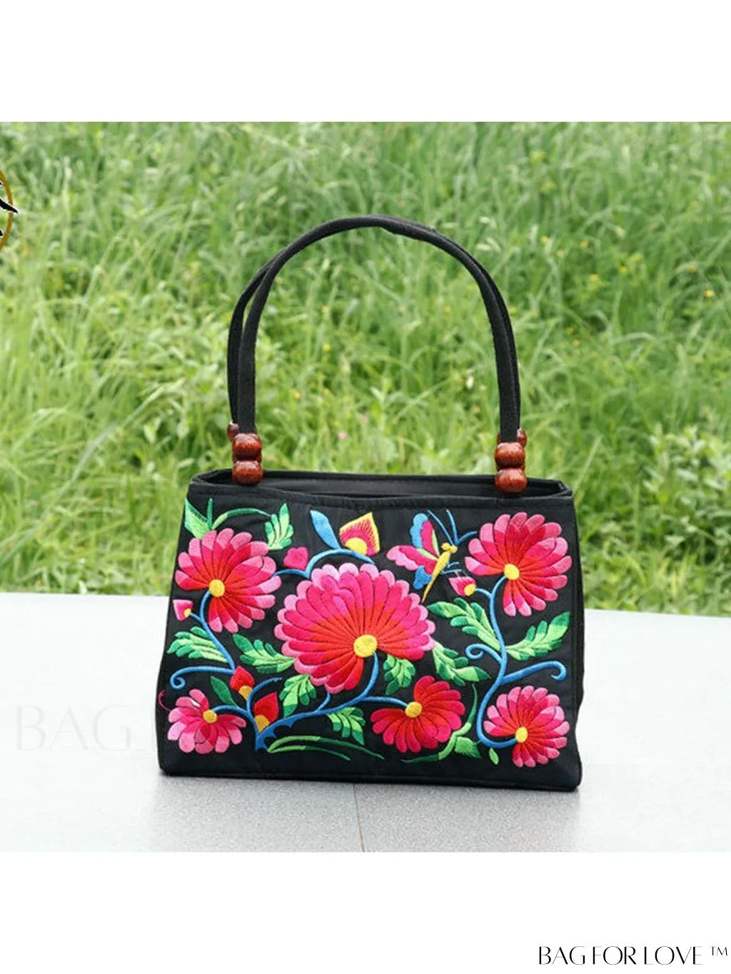 BagForLove - Chic Embroidered Floral Handbag: Canvas Zipper Bag for Womens Fashion Purse
