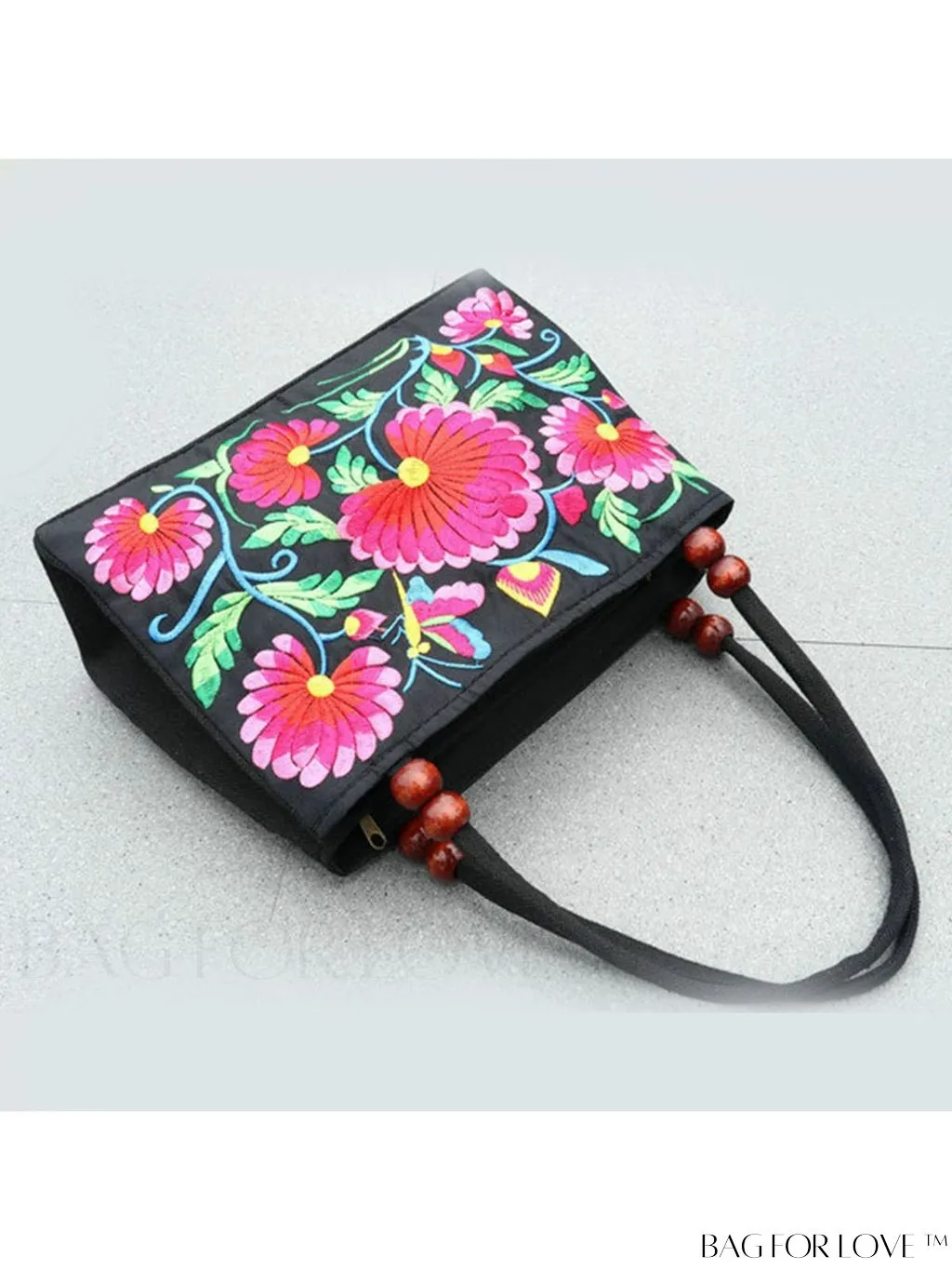 BagForLove - Chic Embroidered Floral Handbag: Canvas Zipper Bag for Womens Fashion Purse