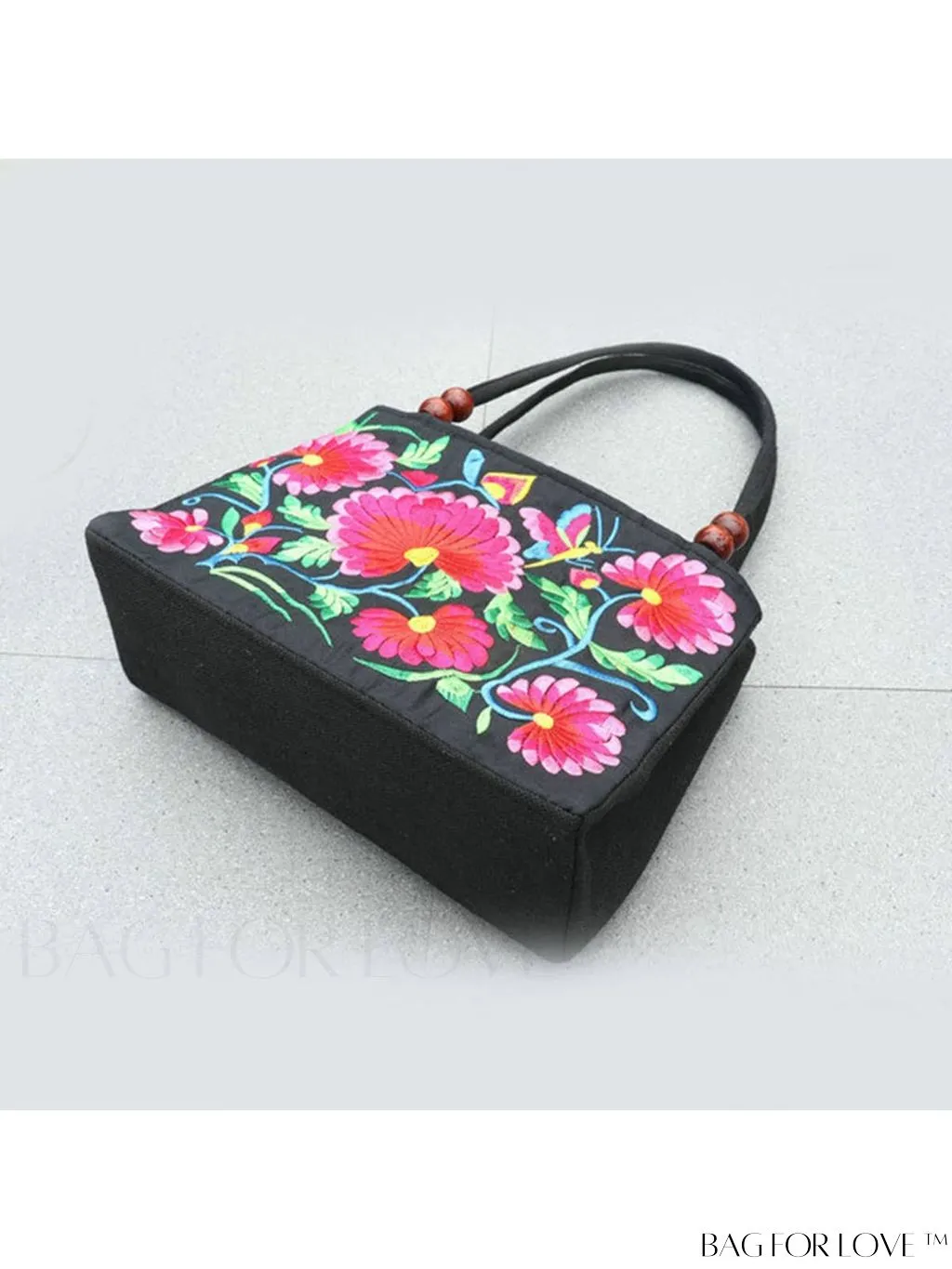 BagForLove - Chic Embroidered Floral Handbag: Canvas Zipper Bag for Womens Fashion Purse