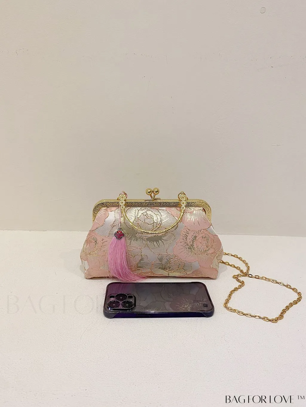 BagForLove - Chic Floral Square Bag with Embroidery, Kiss Lock Closure, and Tassel Detailing