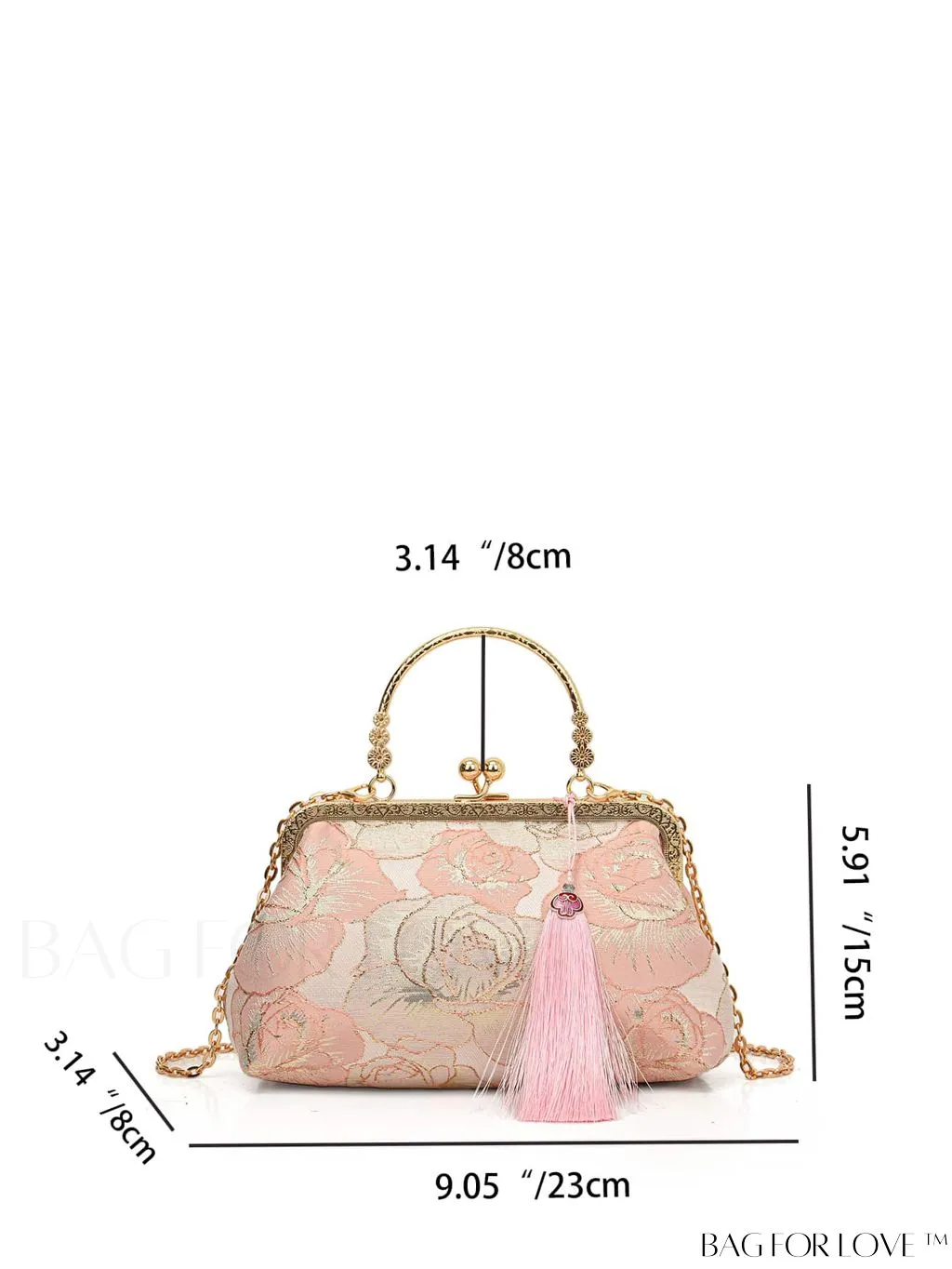 BagForLove - Chic Floral Square Bag with Embroidery, Kiss Lock Closure, and Tassel Detailing