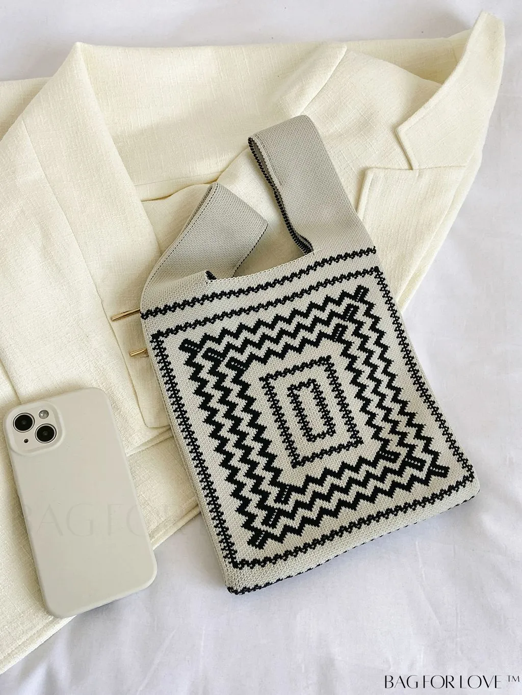 BagForLove - Chic Geometric Crochet Bag: Stylish Top Handle for Everyday Elegance