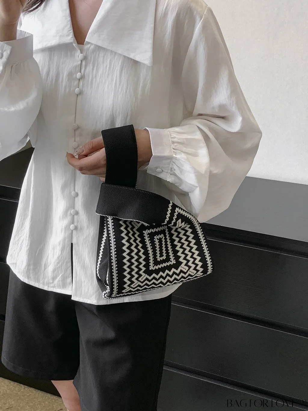 BagForLove - Chic Geometric Crochet Bag: Stylish Top Handle for Everyday Elegance