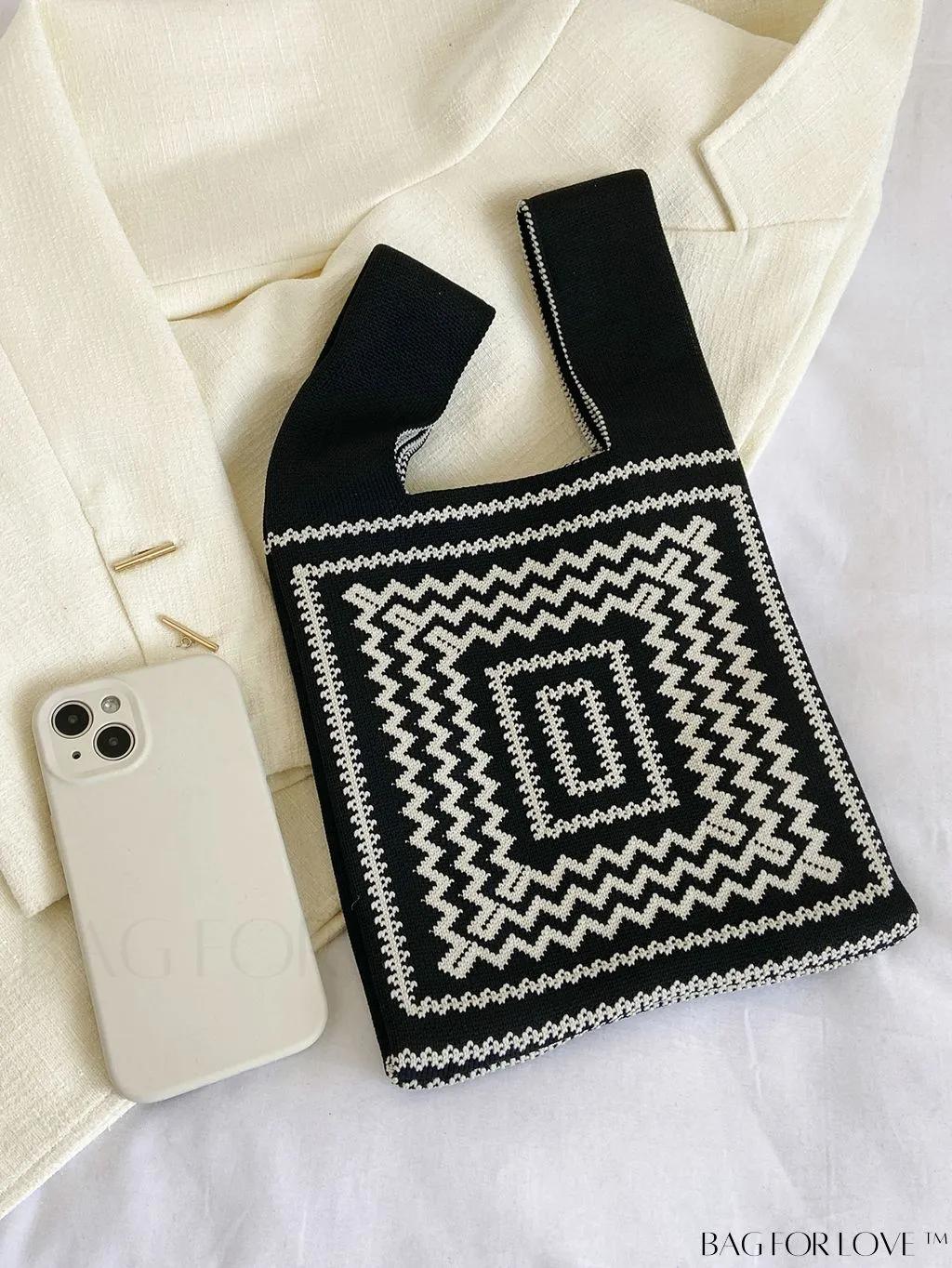 BagForLove - Chic Geometric Crochet Bag: Stylish Top Handle for Everyday Elegance