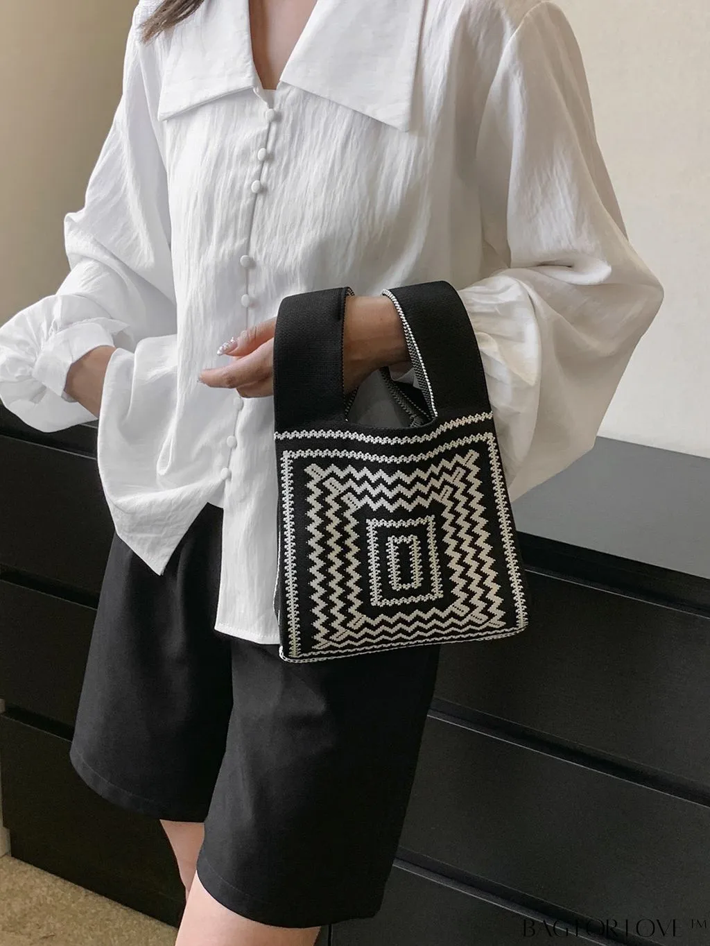 BagForLove - Chic Geometric Crochet Bag: Stylish Top Handle for Everyday Elegance