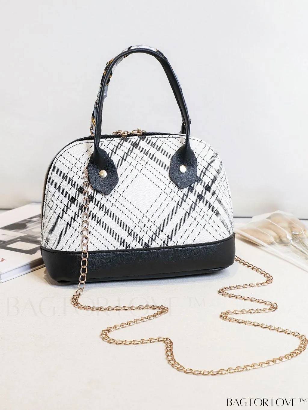 BagForLove - Chic Geometric Dome Bag with Double Handles, Chain Zipper, and Stylish PU Material