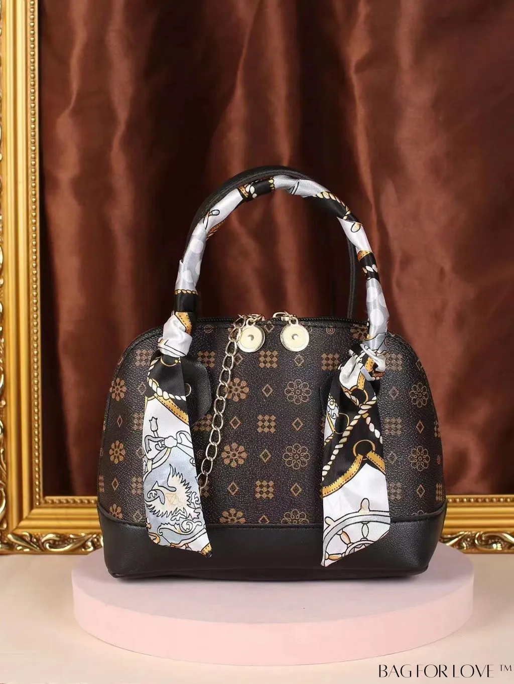 BagForLove - Chic Geometric Dome Bag with Double Handles, Chain Zipper, and Stylish PU Material