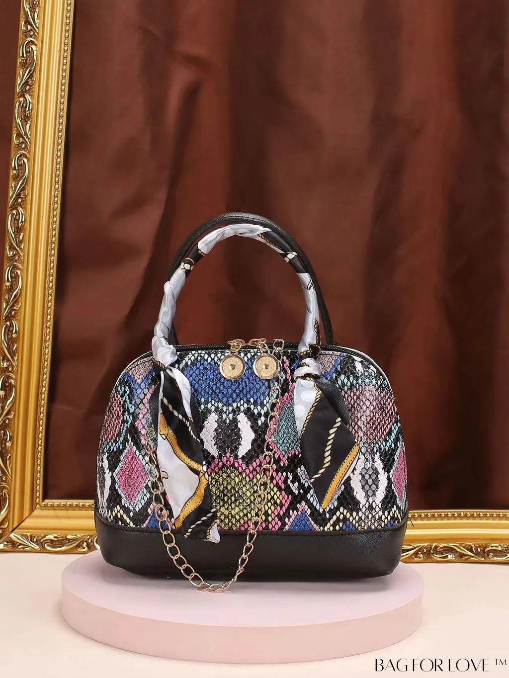 BagForLove - Chic Geometric Dome Bag with Double Handles, Chain Zipper, and Stylish PU Material