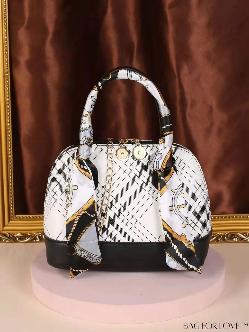 BagForLove - Chic Geometric Dome Bag with Double Handles, Chain Zipper, and Stylish PU Material