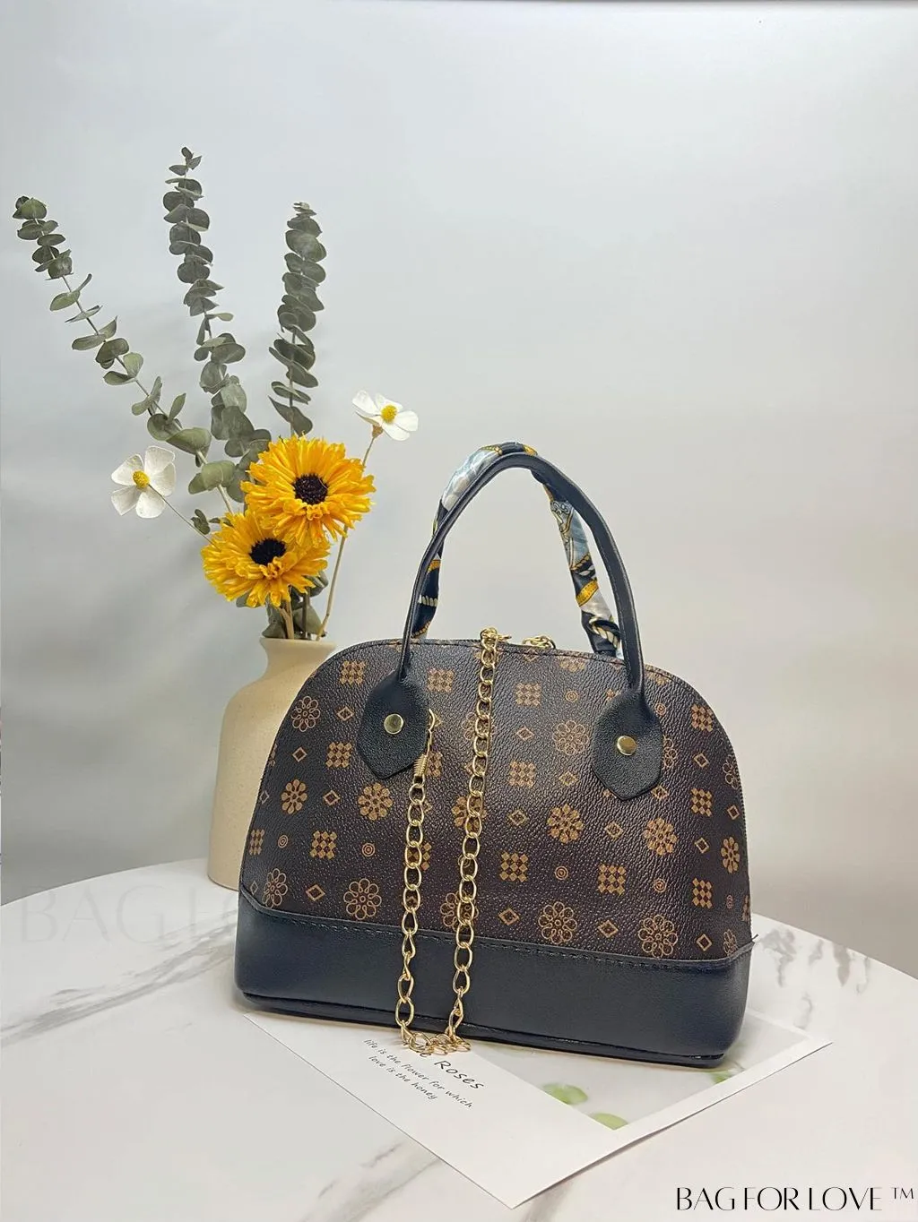 BagForLove - Chic Geometric Dome Bag with Double Handles, Chain Zipper, and Stylish PU Material