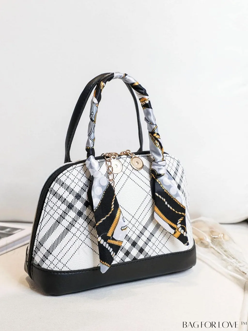 BagForLove - Chic Geometric Dome Bag with Double Handles, Chain Zipper, and Stylish PU Material