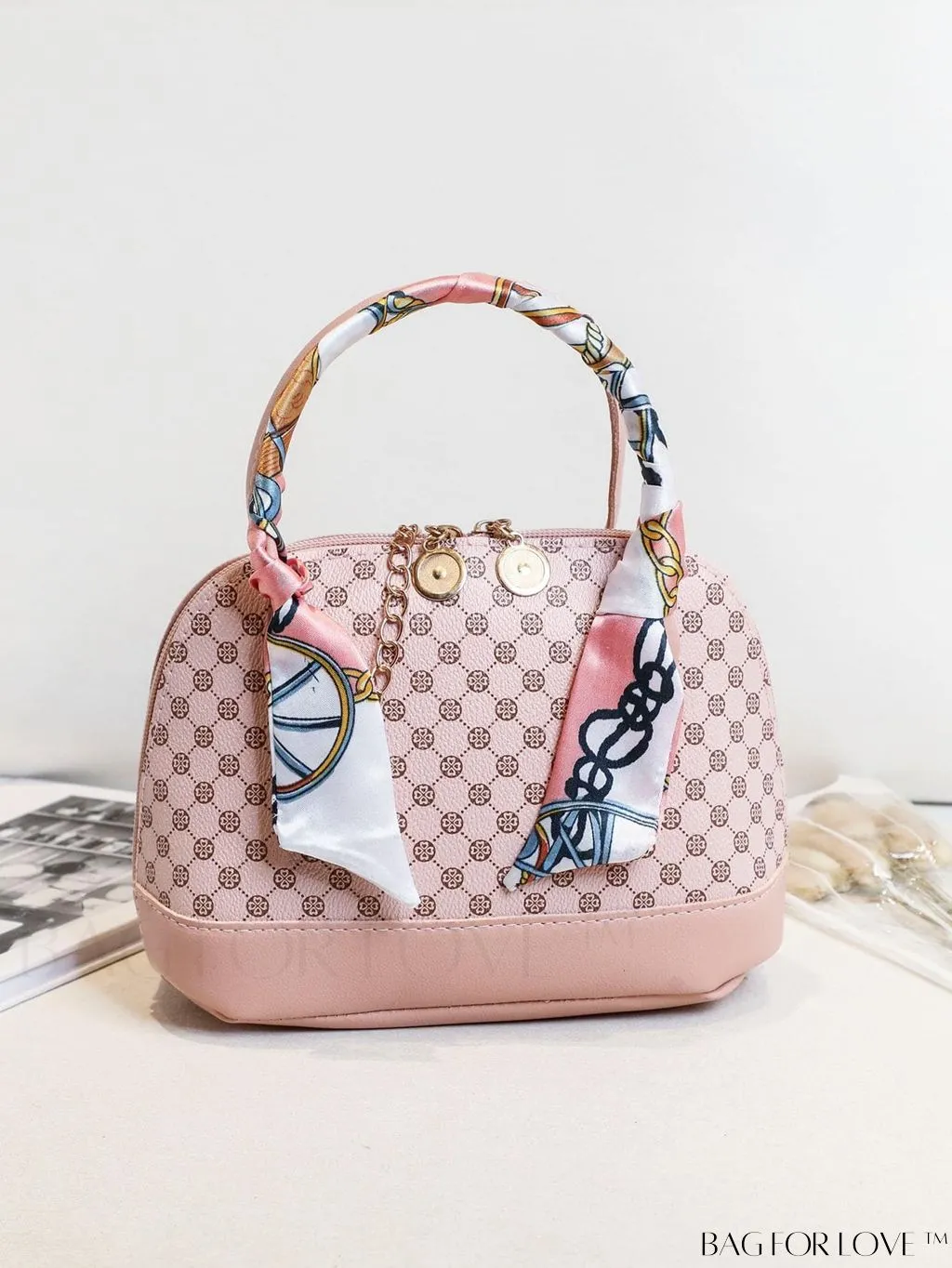 BagForLove - Chic Geometric Dome Bag with Double Handles, Chain Zipper, and Stylish PU Material