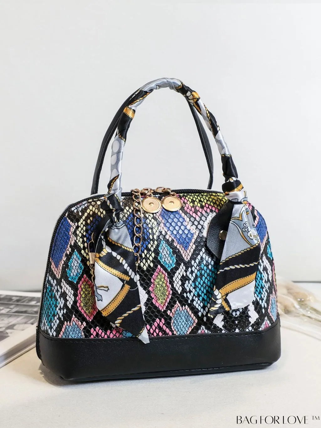BagForLove - Chic Geometric Dome Bag with Double Handles, Chain Zipper, and Stylish PU Material