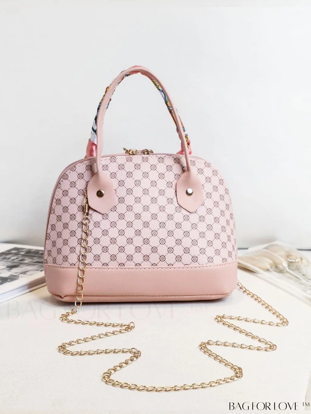 BagForLove - Chic Geometric Dome Bag with Double Handles, Chain Zipper, and Stylish PU Material