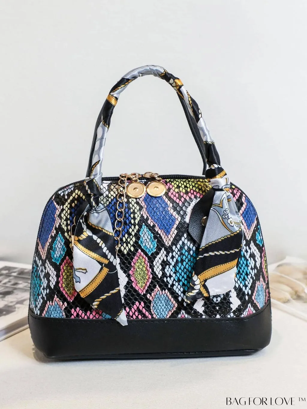 BagForLove - Chic Geometric Dome Bag with Double Handles, Chain Zipper, and Stylish PU Material