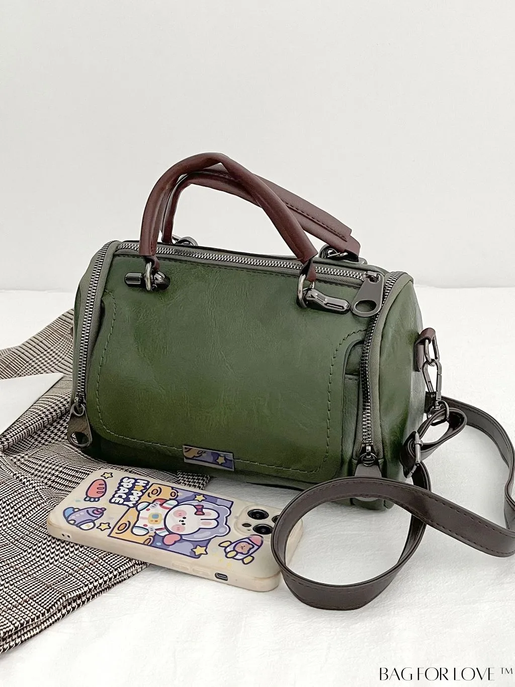 BagForLove - Chic Metal Lock Flap Boston Bag Featuring Elegant Flower Charm