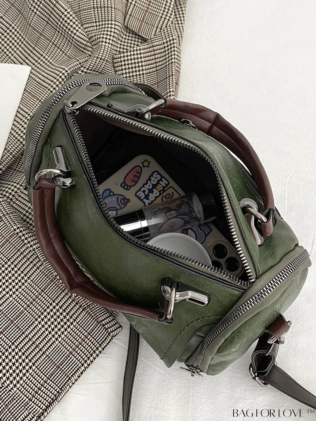 BagForLove - Chic Metal Lock Flap Boston Bag Featuring Elegant Flower Charm