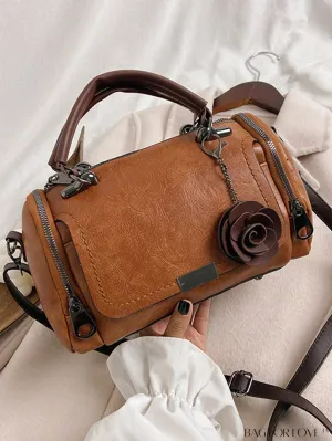 BagForLove - Chic Metal Lock Flap Boston Bag Featuring Elegant Flower Charm