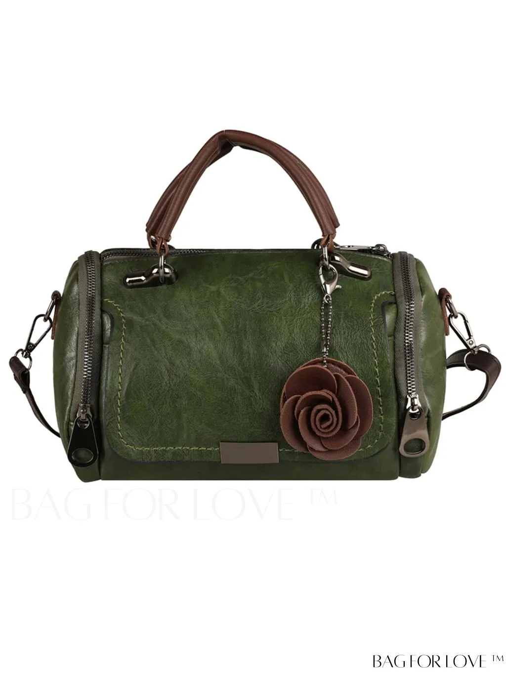 BagForLove - Chic Metal Lock Flap Boston Bag Featuring Elegant Flower Charm