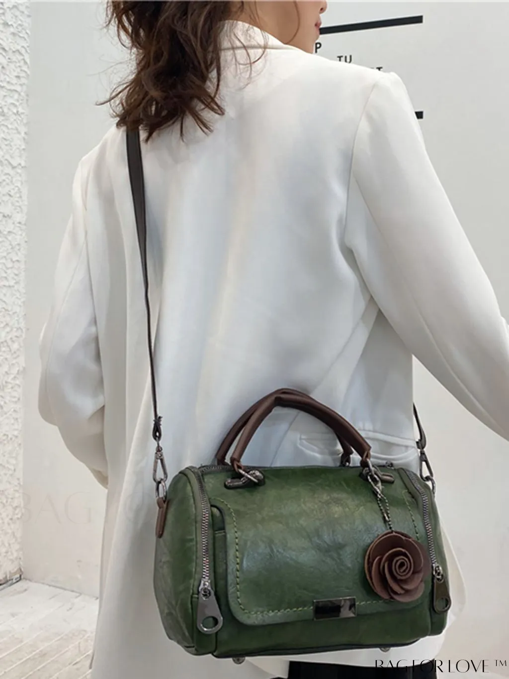 BagForLove - Chic Metal Lock Flap Boston Bag Featuring Elegant Flower Charm