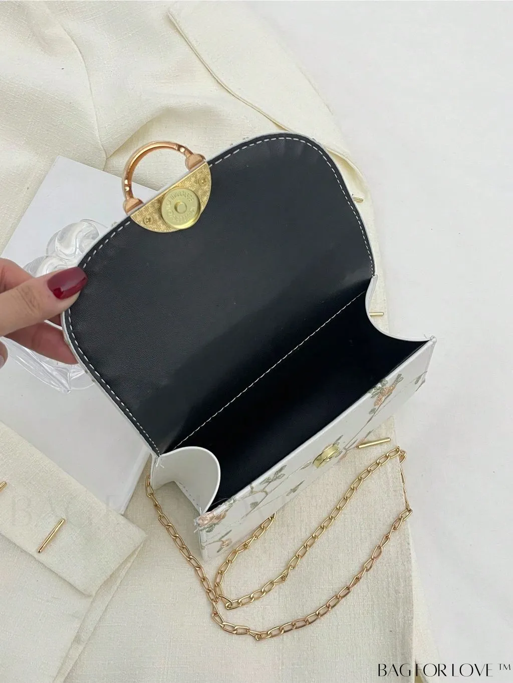 BagForLove - Chic Mini Square Bag with Flower Embroidery and Faux Pearl Accents