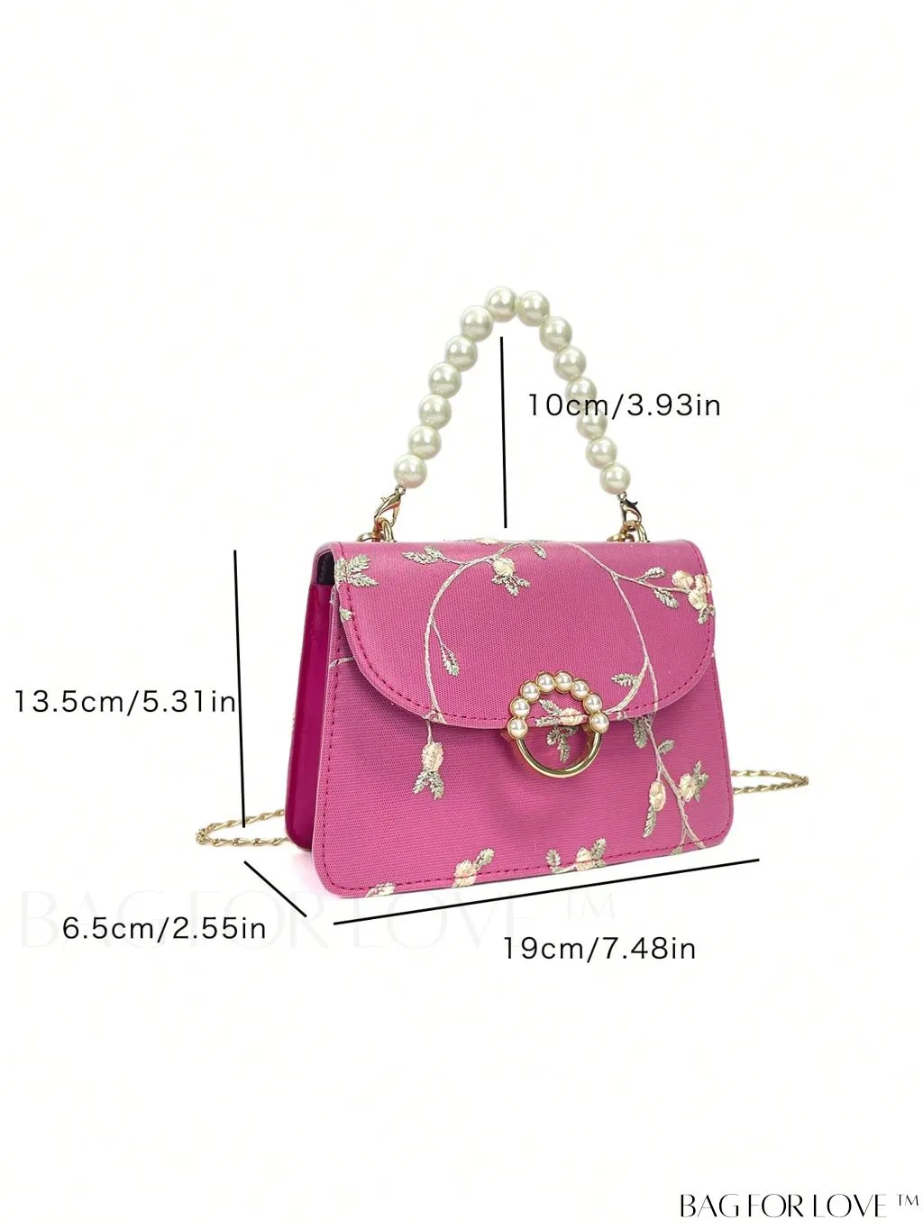 BagForLove - Chic Mini Square Bag with Flower Embroidery and Faux Pearl Accents