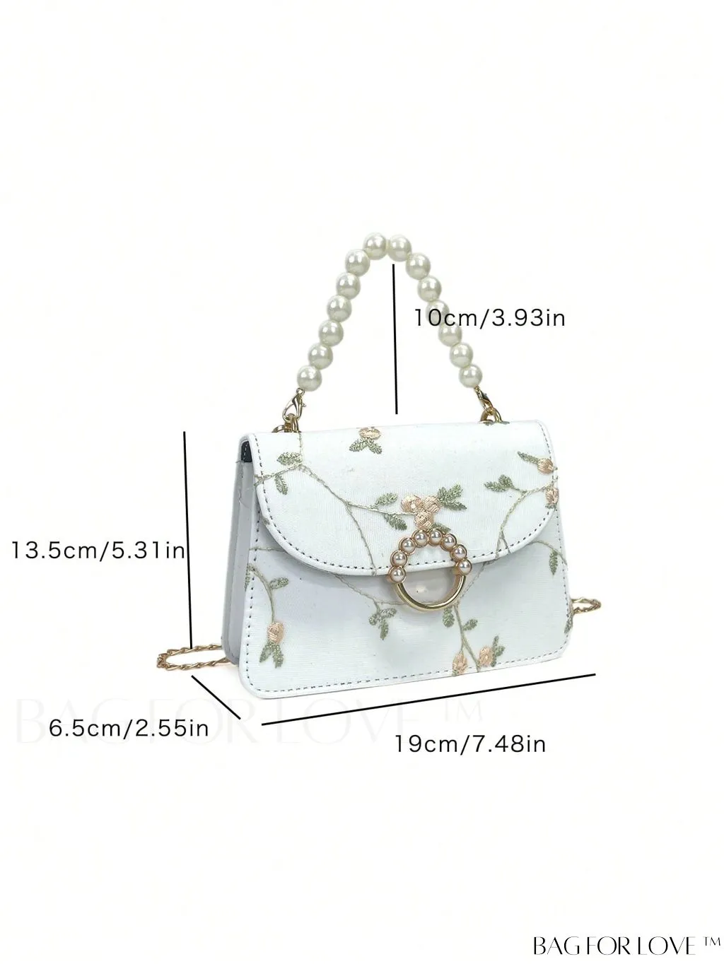 BagForLove - Chic Mini Square Bag with Flower Embroidery and Faux Pearl Accents