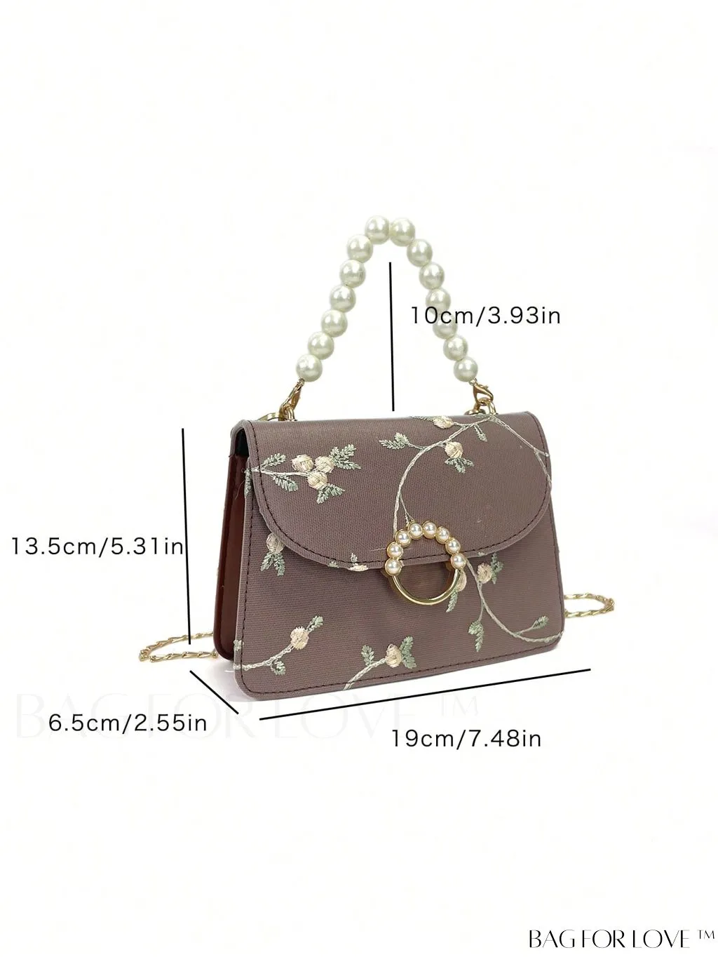 BagForLove - Chic Mini Square Bag with Flower Embroidery and Faux Pearl Accents