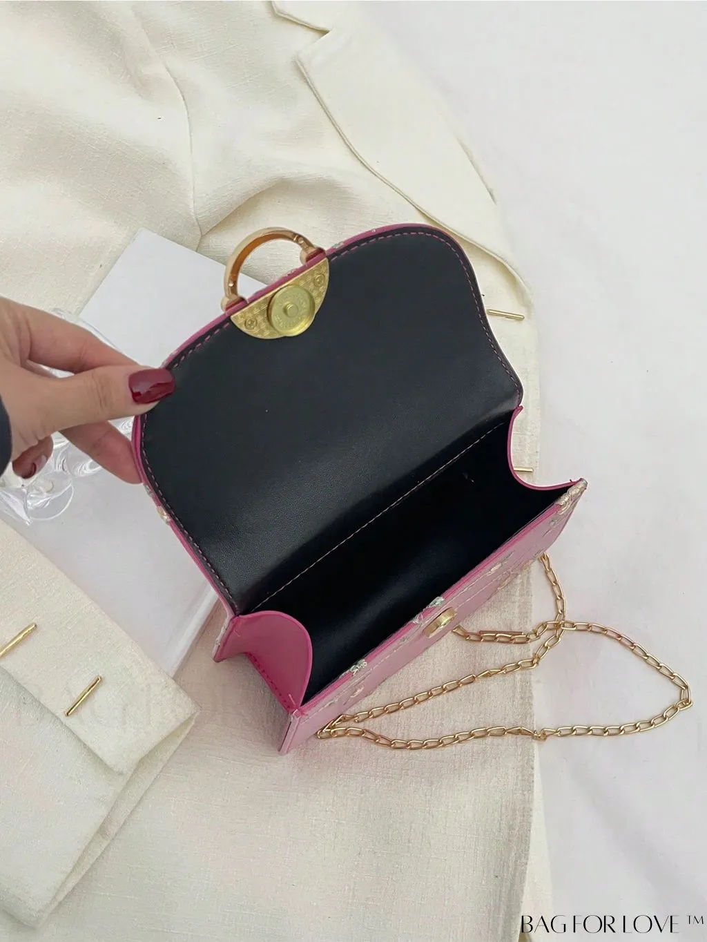 BagForLove - Chic Mini Square Bag with Flower Embroidery and Faux Pearl Accents
