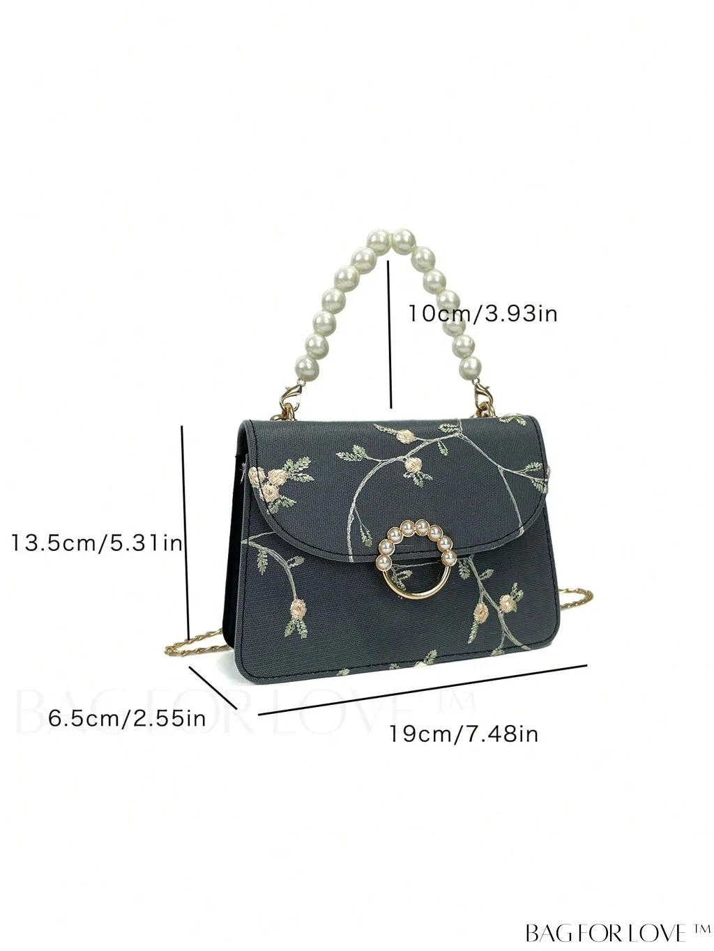 BagForLove - Chic Mini Square Bag with Flower Embroidery and Faux Pearl Accents