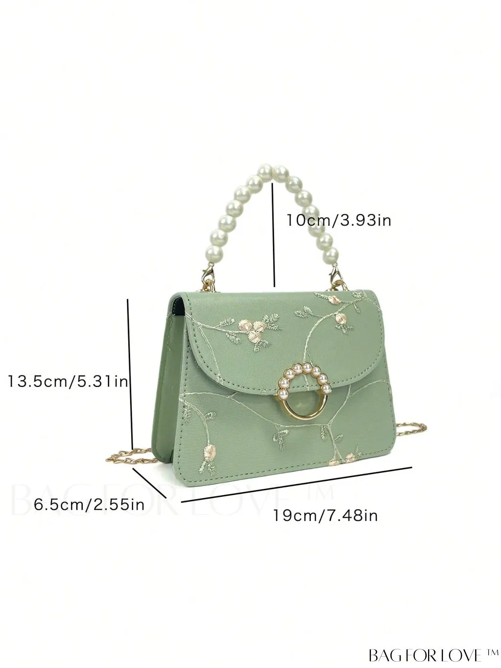 BagForLove - Chic Mini Square Bag with Flower Embroidery and Faux Pearl Accents