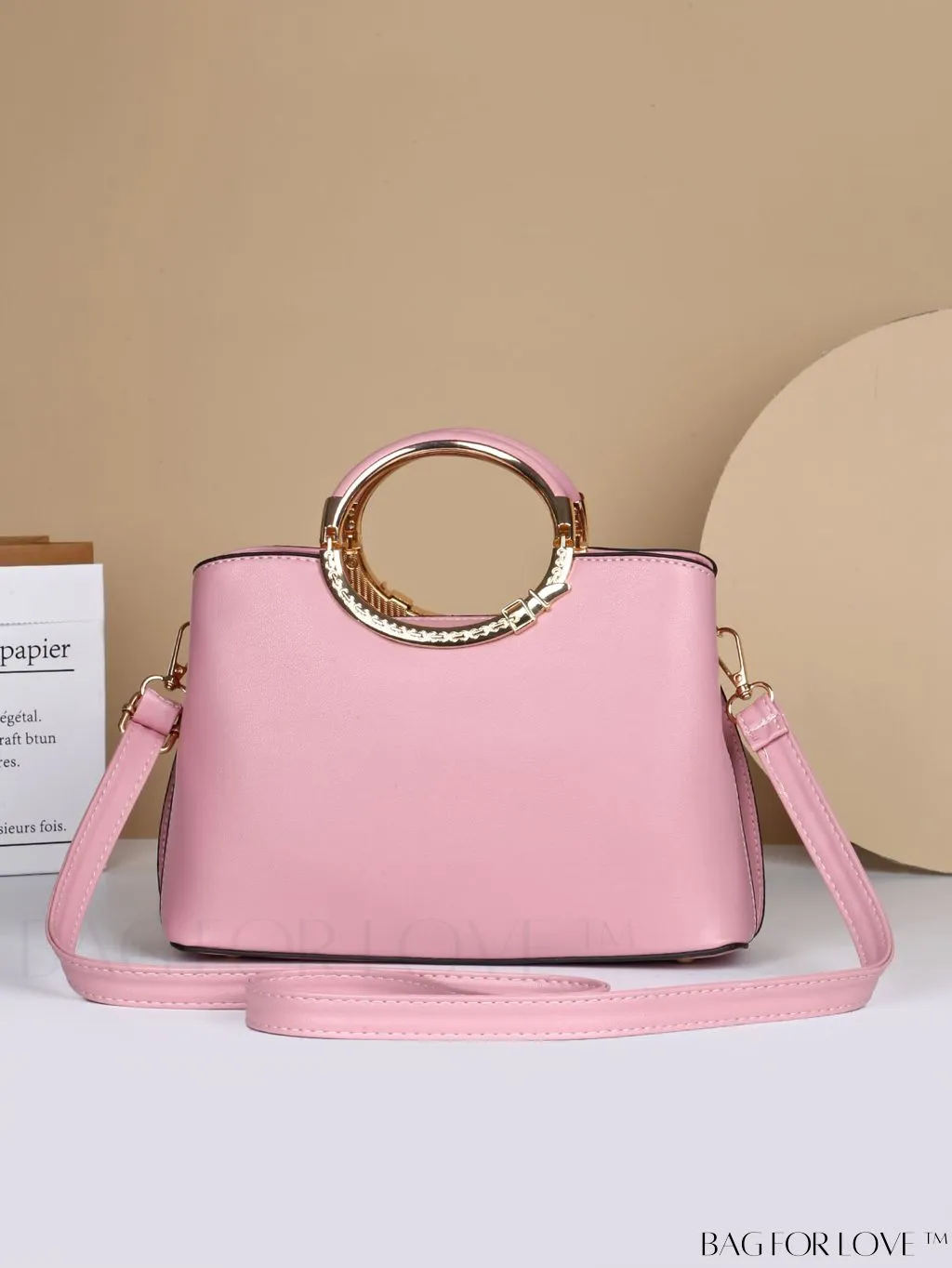 BagForLove - Chic Minimalist Textured Metallic Handbag with Circle Handle for Stylish Commuting