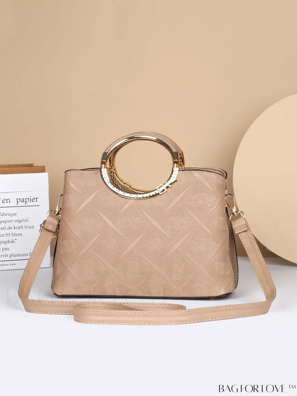 BagForLove - Chic Minimalist Textured Metallic Handbag with Circle Handle for Stylish Commuting