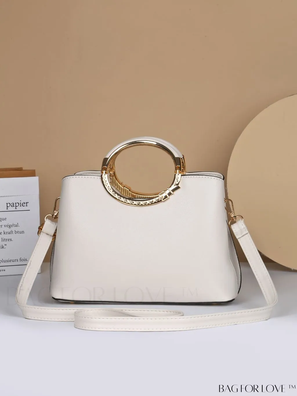 BagForLove - Chic Minimalist Textured Metallic Handbag with Circle Handle for Stylish Commuting