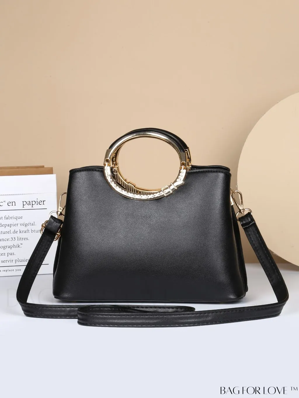 BagForLove - Chic Minimalist Textured Metallic Handbag with Circle Handle for Stylish Commuting