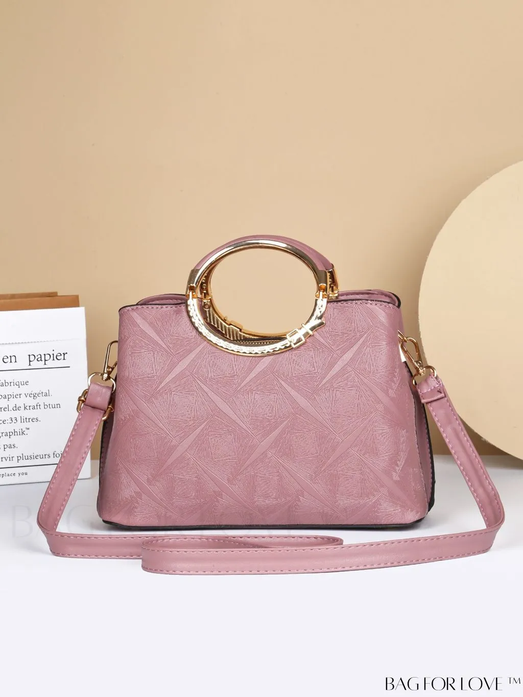 BagForLove - Chic Minimalist Textured Metallic Handbag with Circle Handle for Stylish Commuting