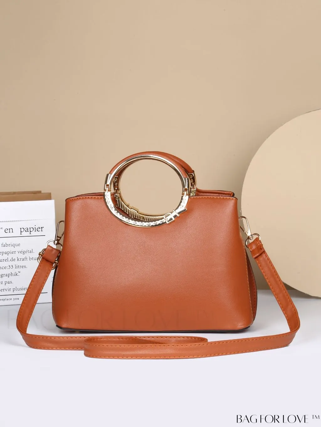 BagForLove - Chic Minimalist Textured Metallic Handbag with Circle Handle for Stylish Commuting